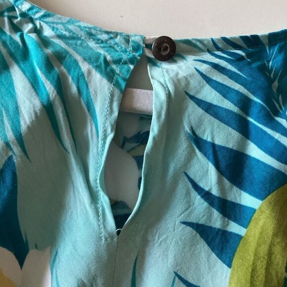 Two Palms Hawaiian Midi Dress Sz L Palm Floral Print Blue Green - Picture 4 of 7